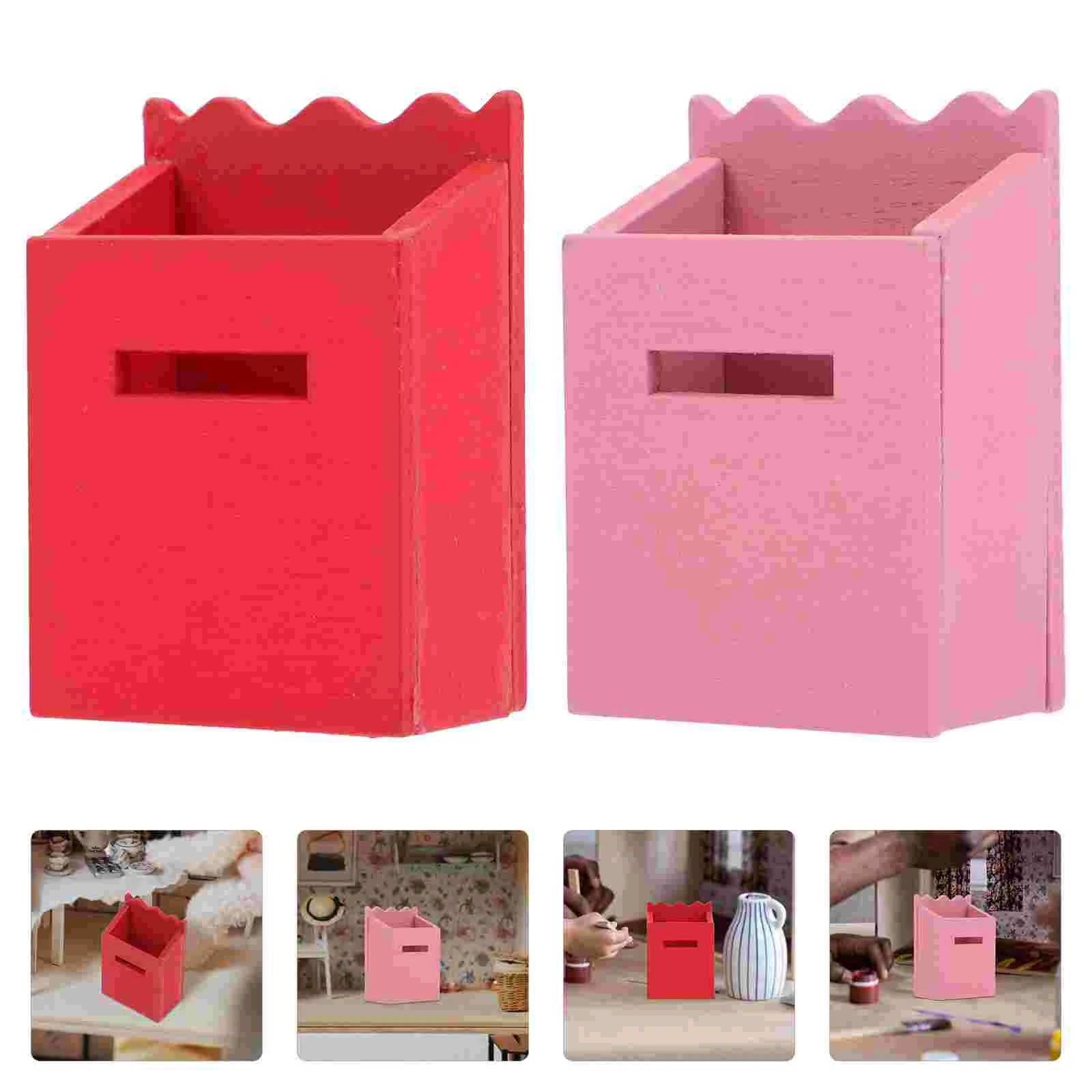 

2 Pcs Mini Mailbox Ornament Decor Model Miniature Wooden Decorative House Delicate Furniture Small Supplies