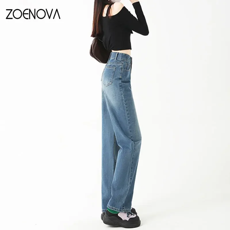 ZOENOVA Hot Girl Slim Trousers Vintage Y2K Clothes Pantalones Spring New High Waist Casual Elegant Streetwear Women Retro Jeans