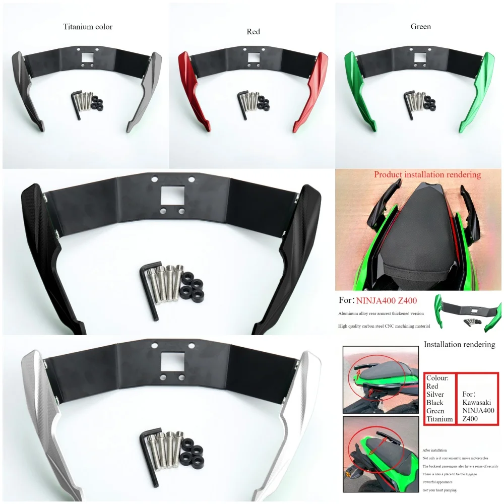 تعديل الدراجة النارية مع رف مسند الذراع الخلفي من سبائك الألومنيوم وجناح خلفي مناسب لـ Kawasaki Z400 NINJA400 Z 400 2018-2024