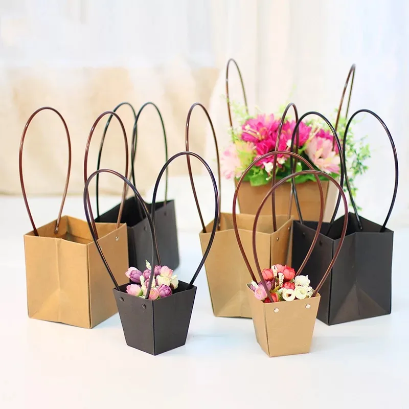 Portable Flower Box Waterproof Paper Handy Gift Bag Kraft Handbag Wedding Rose Party Gift Box Packaging For Candy Cake Birthday