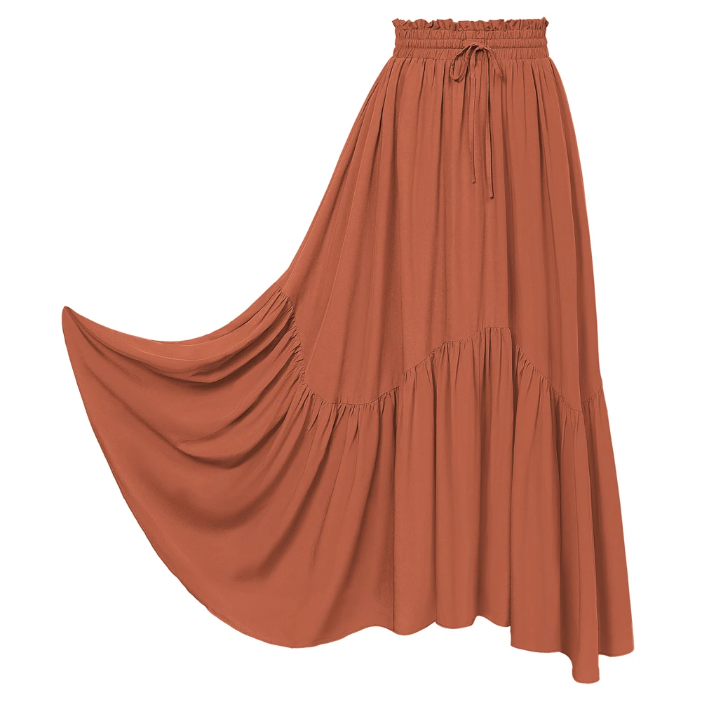 SD Skirt Women Vintage Renaissance Swing Skirt Elastic Waist Irregular Hem Flared A-Line Skirt Autumn High Waist Skirts