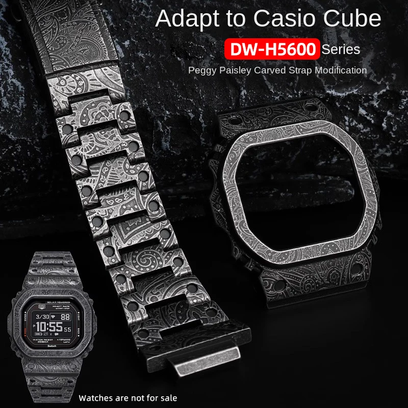 

Retro Paisley Pattern Stainless steel Mod Kit For Casio G-SHOCK 3516 DW-H5600MB-1 DW H5600 Modified Solid metal Watch Case strap