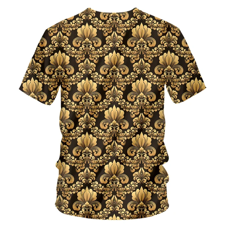 IFPD oversized T shirt men royal golden pattern t-shirt summer 3D print T-shirt homme short sleeve luxury Baroque men's clothing