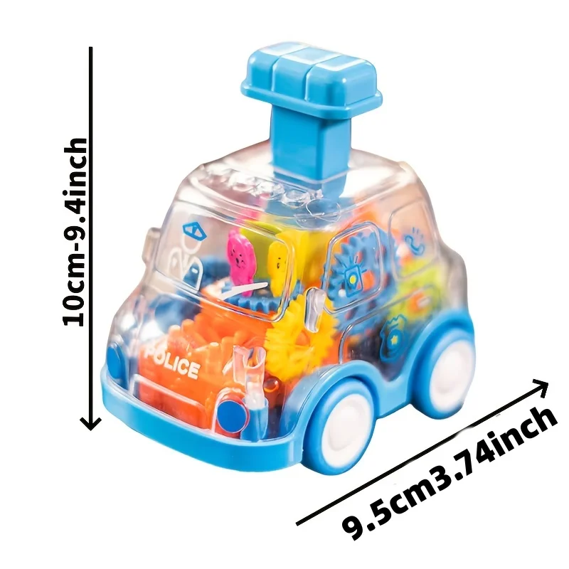 1Pc Cute and Fun Transparent Gear Car, Children's Colorful Press Rebound Toy, Mini Car, Small Gift Toy