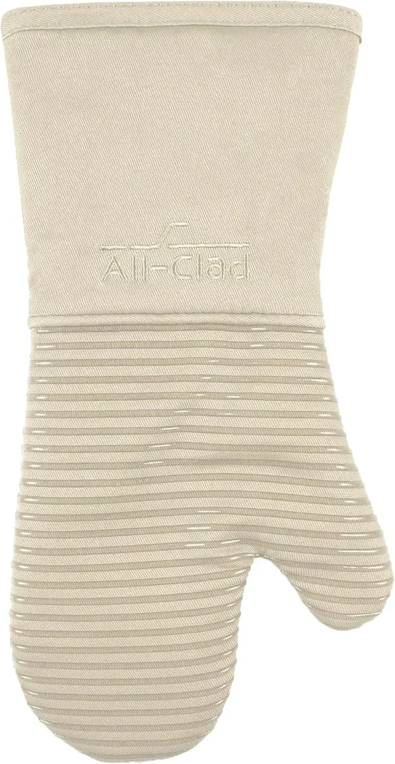 Guantes de Silicona Premium Todo Incluido para Horno: Resistentes al Calor 500° ° -100% Algodón y Silicona, Parrilla para Cocina y Barbacoa de 14 x 7 pulgadas, (1 paquete), Almendra