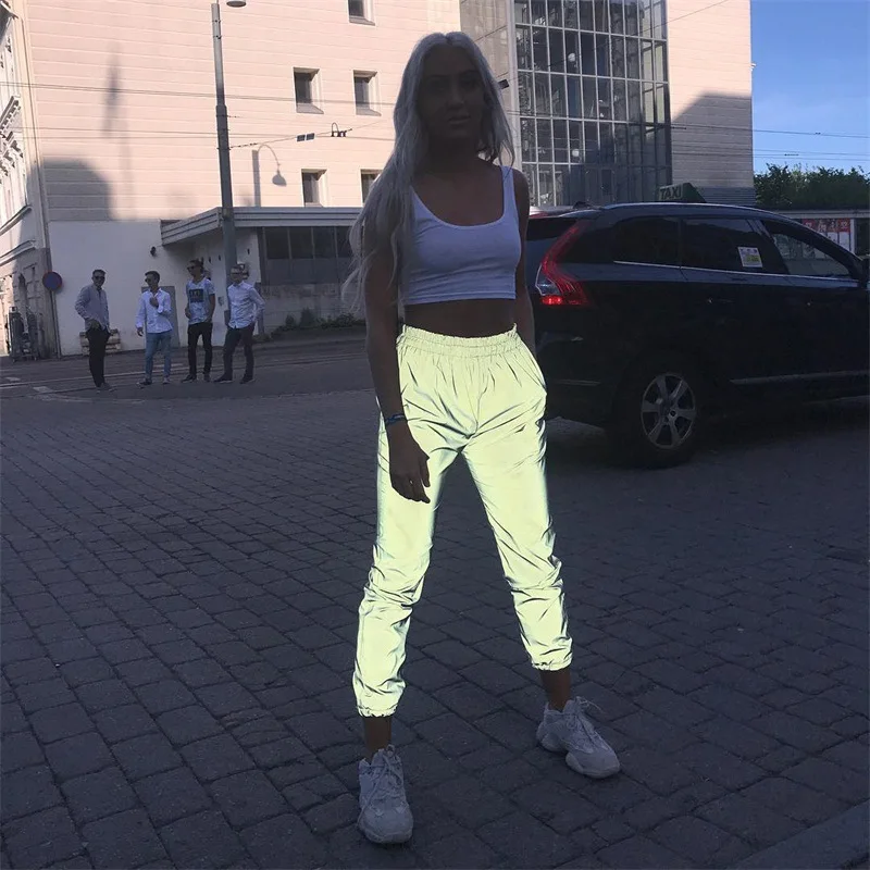 Women Sweatpant Flash Reflective Pants Joggers Hip Hop Dance Show Party Night Jogger Baggy Trousers Plus Size Easter Cosplay