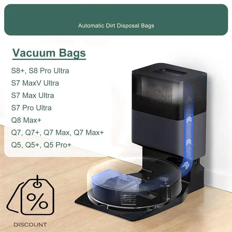 A83G-28 PACK أكياس مكنسة بديلة لـ Roborock S8+ Pro Ultra، S7 Maxv Ultra، Q8 Max+، Q7، Q5 أكياس التخلص التلقائي من الأوساخ