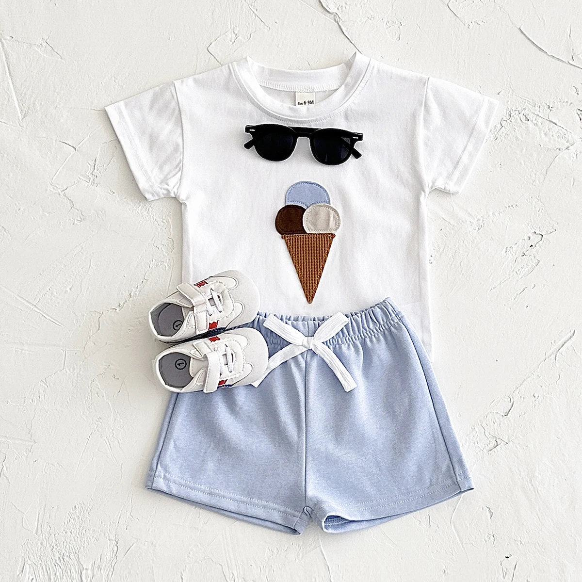 Summer 2PCS Newborn Baby ﻿Boys Children Clothing Ice Cream Print T-shirt+Shorts Infant Toddler Outfit Boy Girl Suit Clothes