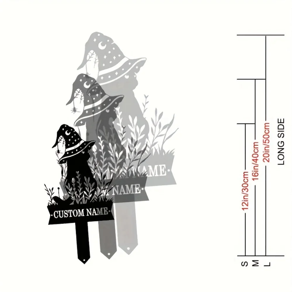 Charming Personalized Witch Cat Garden Stake with Hat Tailorable Metal Yard Sign Perfect for Halloween and Outdoor Ambiance