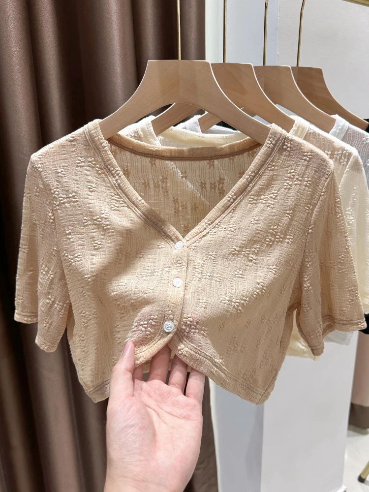 

Lace oulder awl Women's Jaet Summer Svel Outerwear ort Sve Cover up V-Ne Loose Fit Korean S...