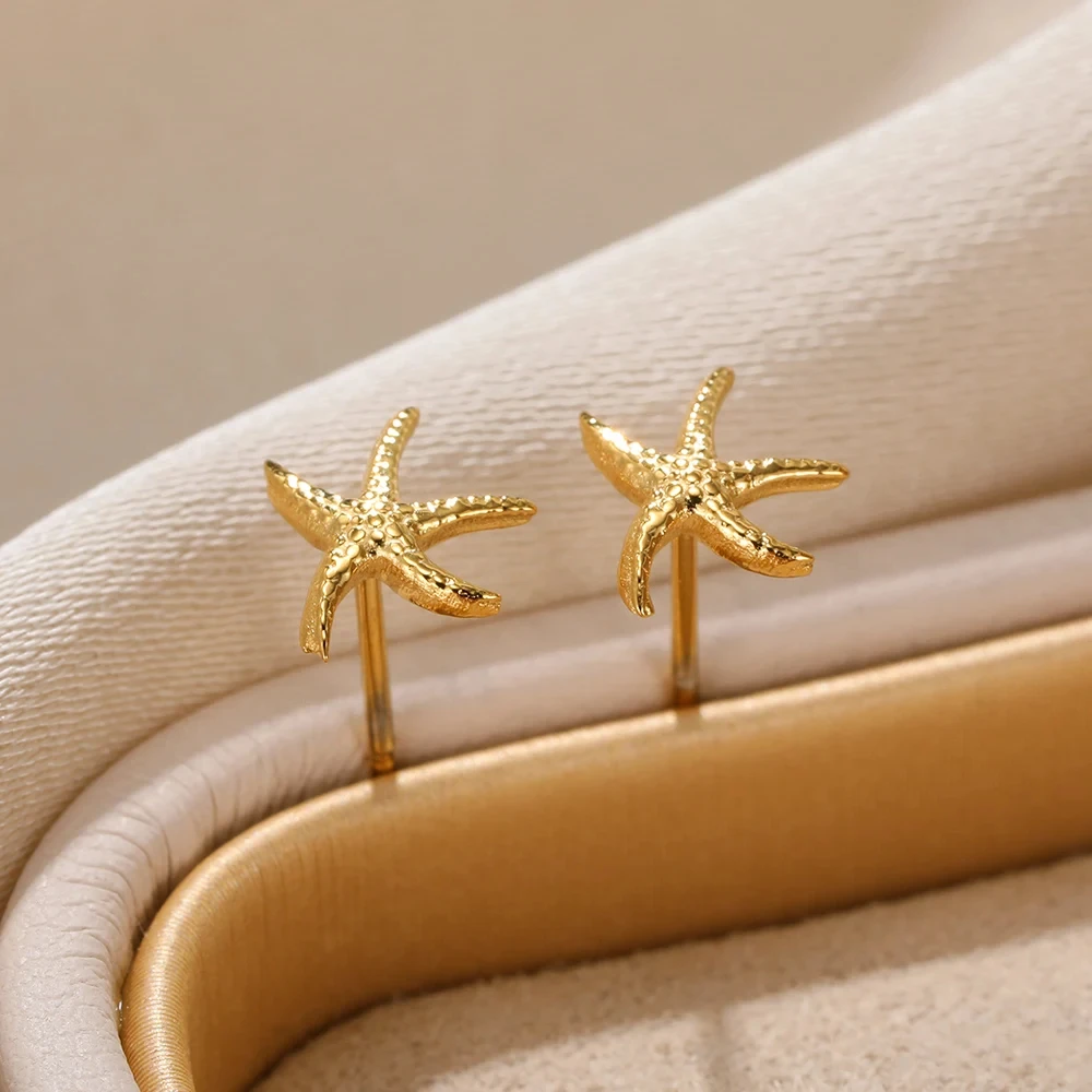 Vintage Tiny Starfish Earrings For Women Gold Color Stainless Steel Star Earings Fashion Summer Beach Jewelry Gift Accessories