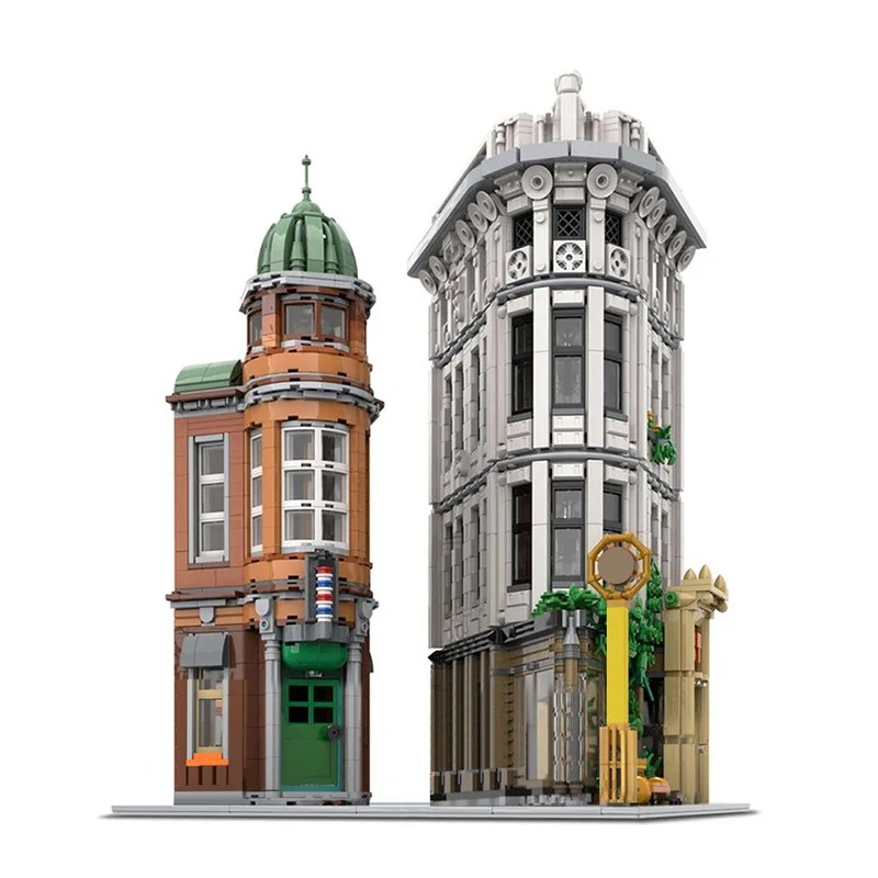MOC モダンフラットアイアンエディフィス建築ビルディングブロックセット理髪店本社ハウスアイデアレンガアイデアおもちゃ子供のギフト
