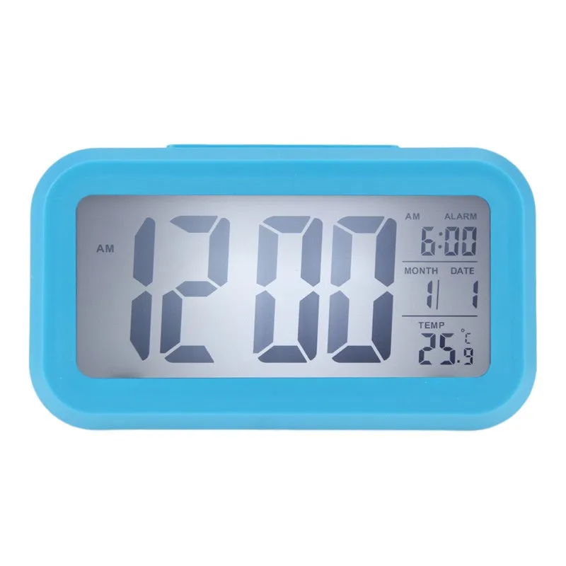 Battery Powered Mini Digital Alarm Clock Temperature Date Week Backlight Snooze Mute Table Clock 12/24H Countdown LCD Clock