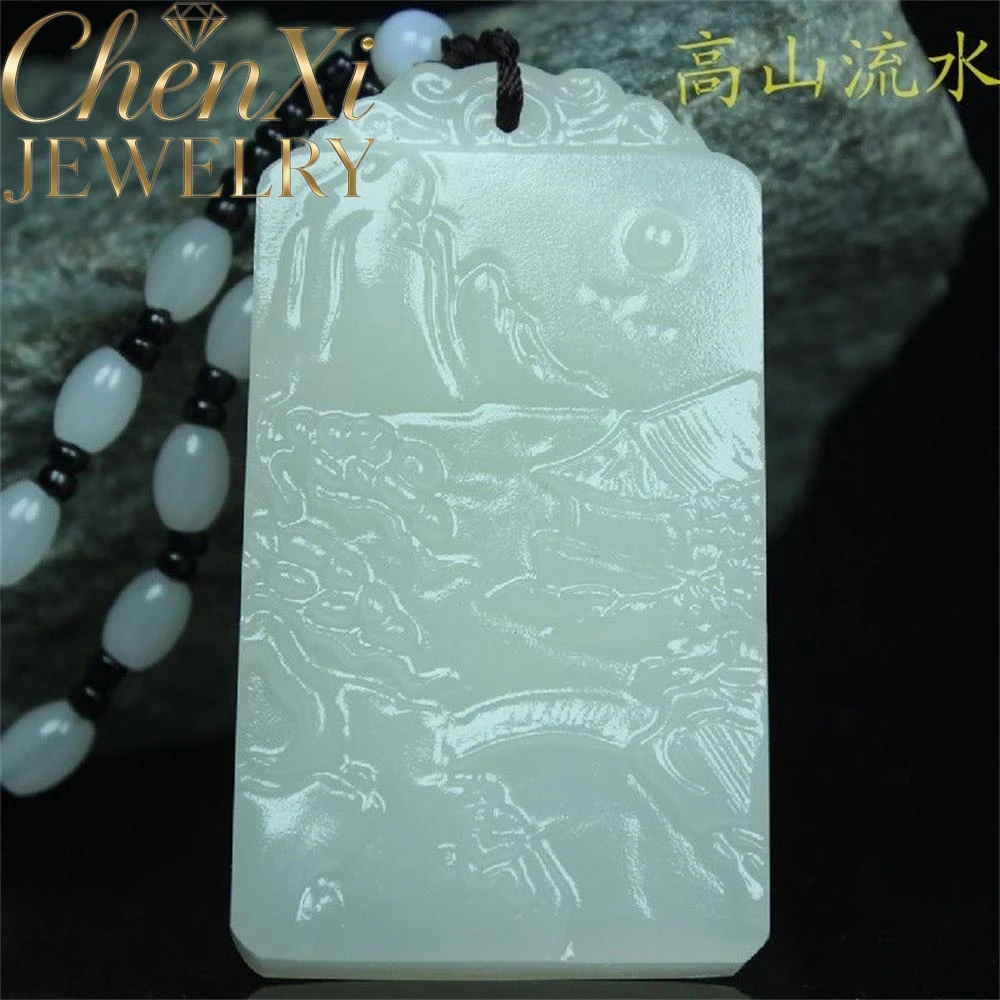 

High-End Hetian White Jade Landscape Jade Pendant Luxury Quality Fashion Fine Jewelry Exquisite Elegant Best Charms Young Gift