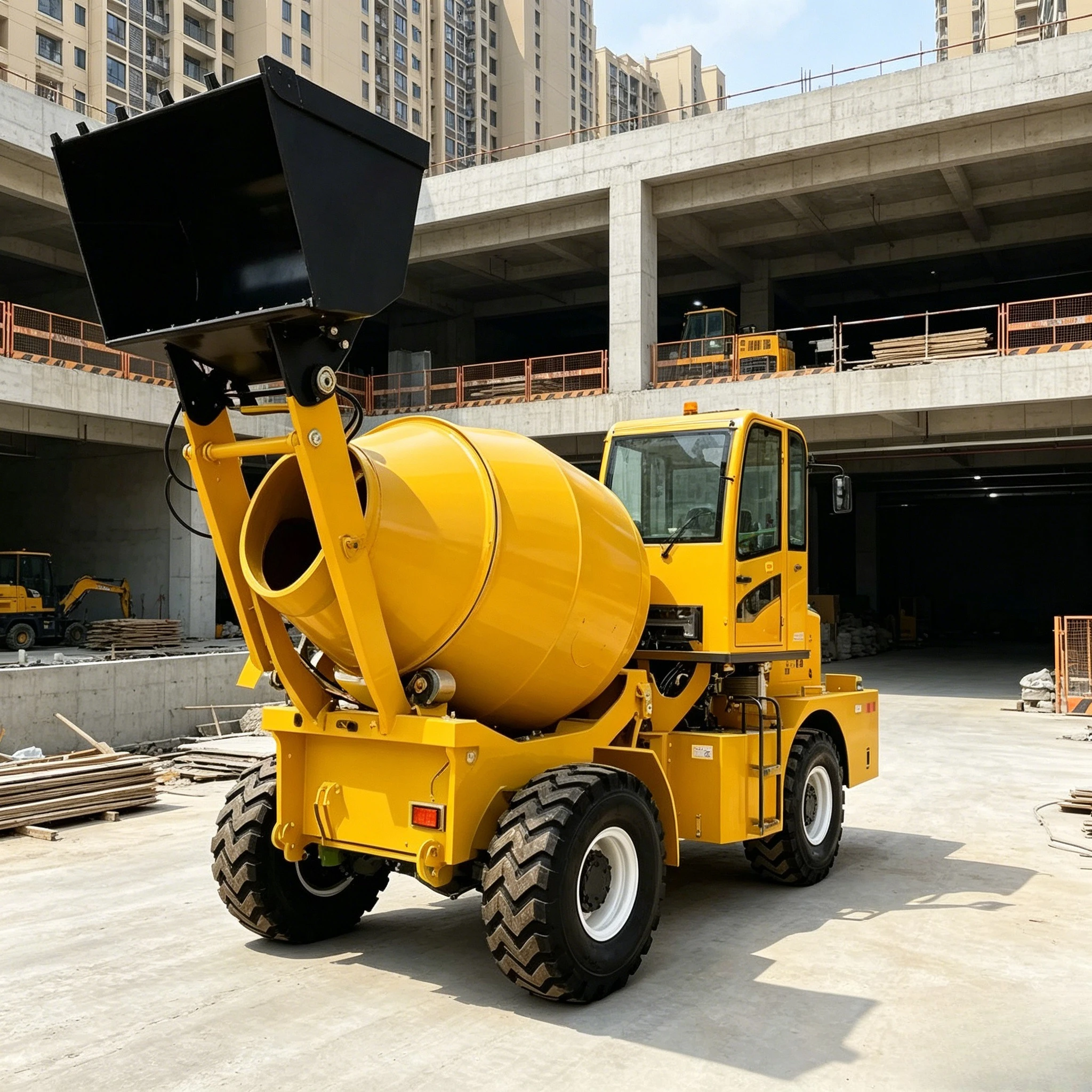 2 Cubic Self Loading Mobile Concrete Mixer Truck  Turbo Engine 58kw Power Self Feeding Flat Mouth Mixing Tank Customized
