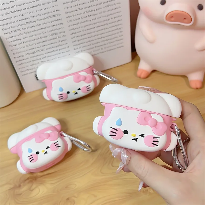 Casing AirPods Pro2 Airpod Pro 1 2 3 Bluetooth, casing penutup pelindung Earphone kotak pengisi daya, casing kucing terbalik lucu 3D