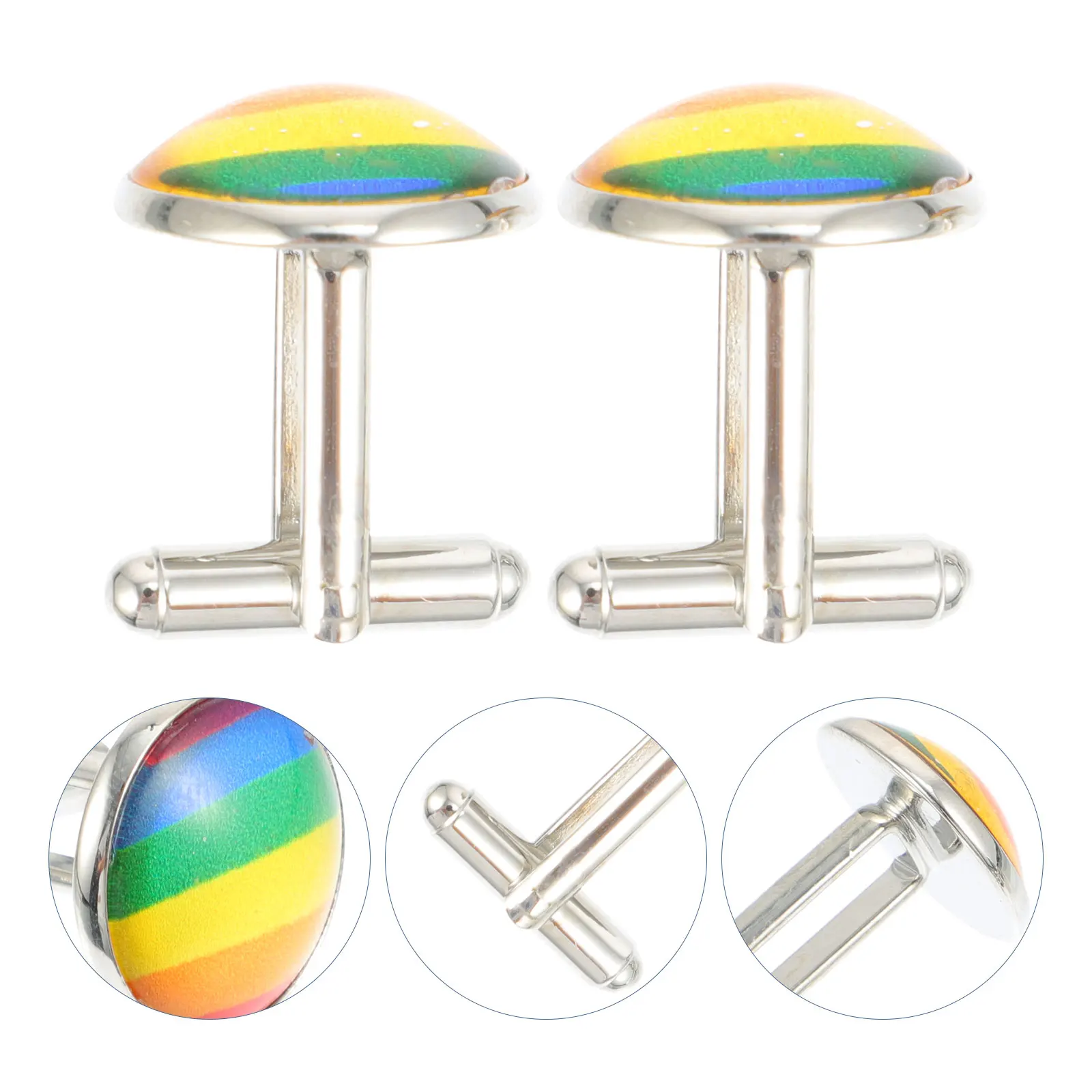 

Rainbow Cufflinks Clothing Accessory Stainless Steel Buttons Decor Crafted Durable Clothes Jackets Windbreakers Backpacks DIY