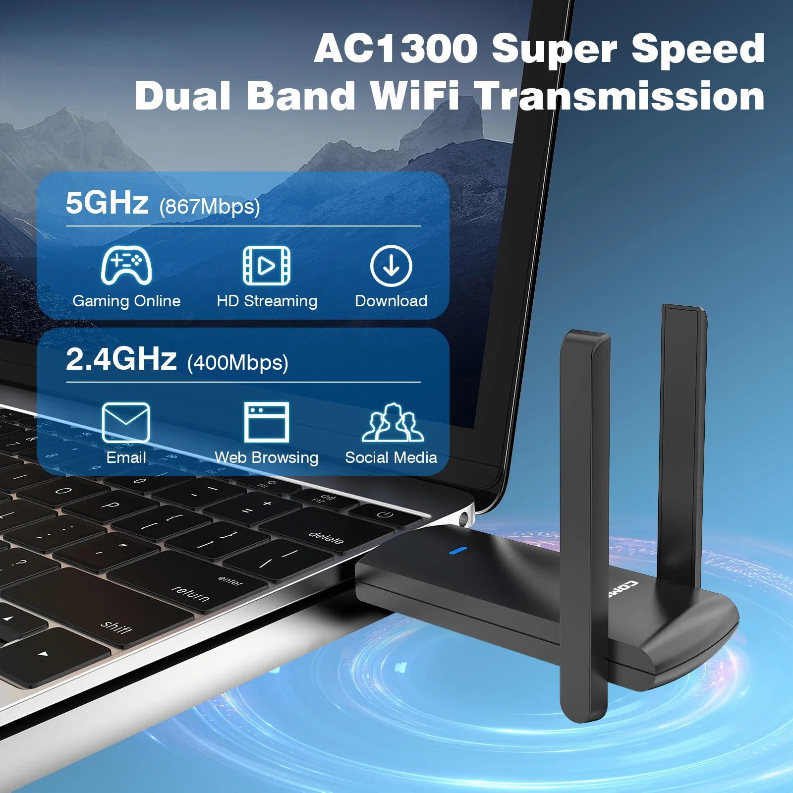Comfast 1300Mbps USB Wifi Adapter RTL8812BU USB3.0 2.4/5GHz Wireless Network Card 2dBi Antenna wifi Dongle Win 11 10