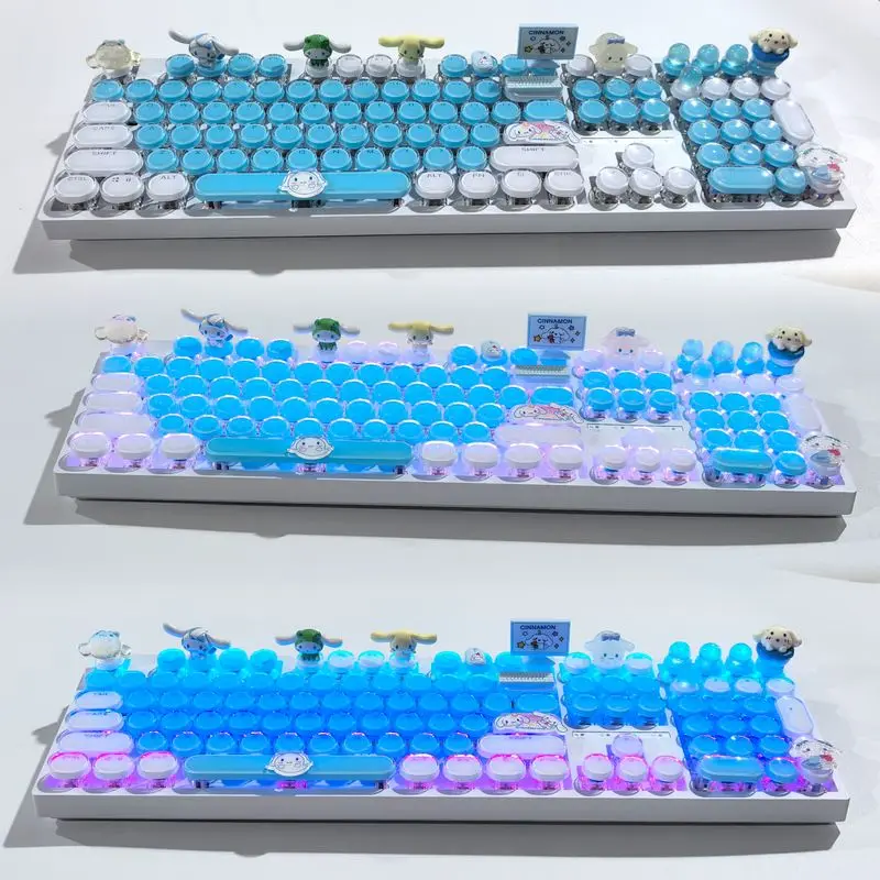 

Sanrio Keyboard Customized Mechanical Wireless Bluetooth Keyboard 108 Rgb Keys Cinnamoroll Customized Wireless Keyboard