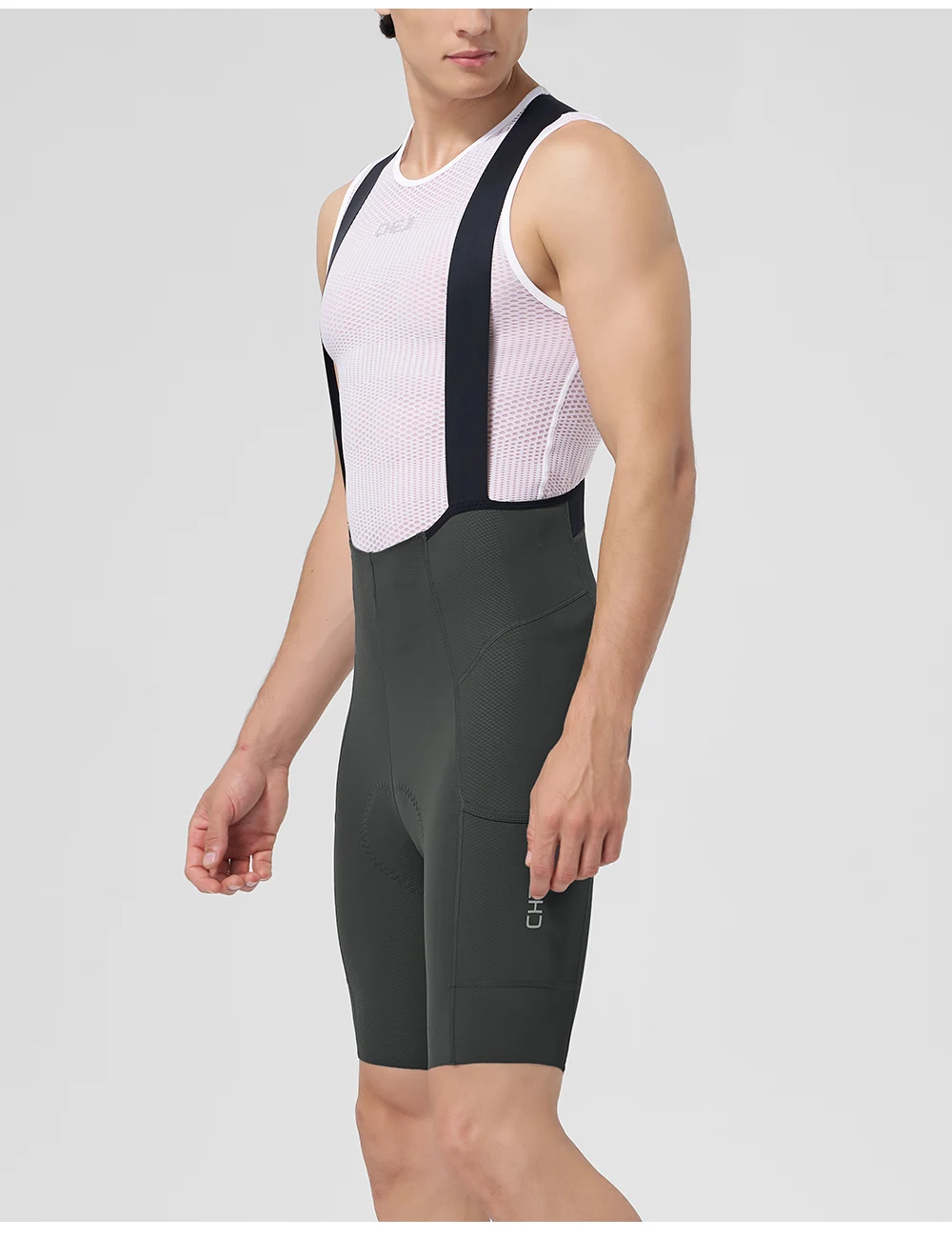 CHEJI Herren Radsport-Trägerhose mit Seitentaschen, nahtlosen, rutschfesten Beinmanschetten, gepolstert für 7 Stunden Fahrt auf Straßen- und MTB-Fahrrädern. – Detail 26
