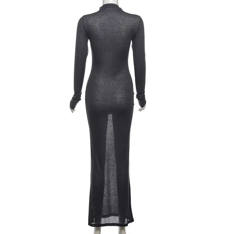 Robe longue moulante à col roulé pour femmes, manches longues, haute élasticité, robe élégante, streetwear sexy, monochrome, filles épicées, automne, 2024