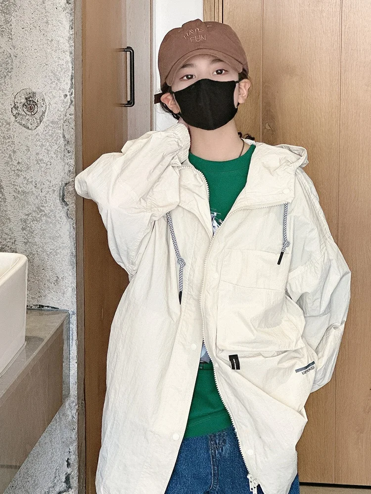 bora-children's-spring-fashion-hooded-coat-girls'-boys'-korean-style-casual-all-season-outerwear-mid-length-zipper-shirt