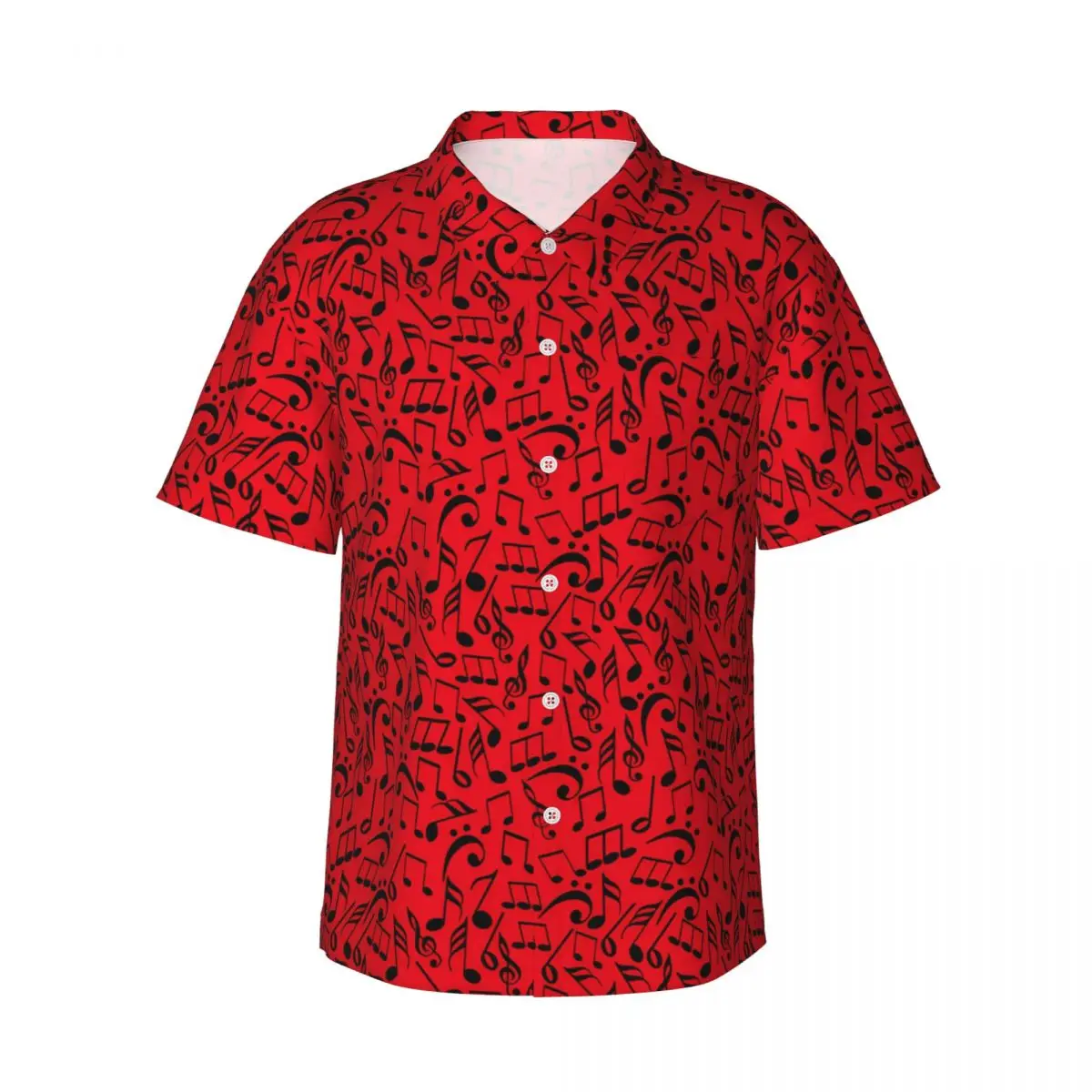 

Red Music Notes Beach Shirt Vintage Print Hawaiian Casual Shirts Men Elegant Blouses Short-Sleeve Harajuku Custom Clothes