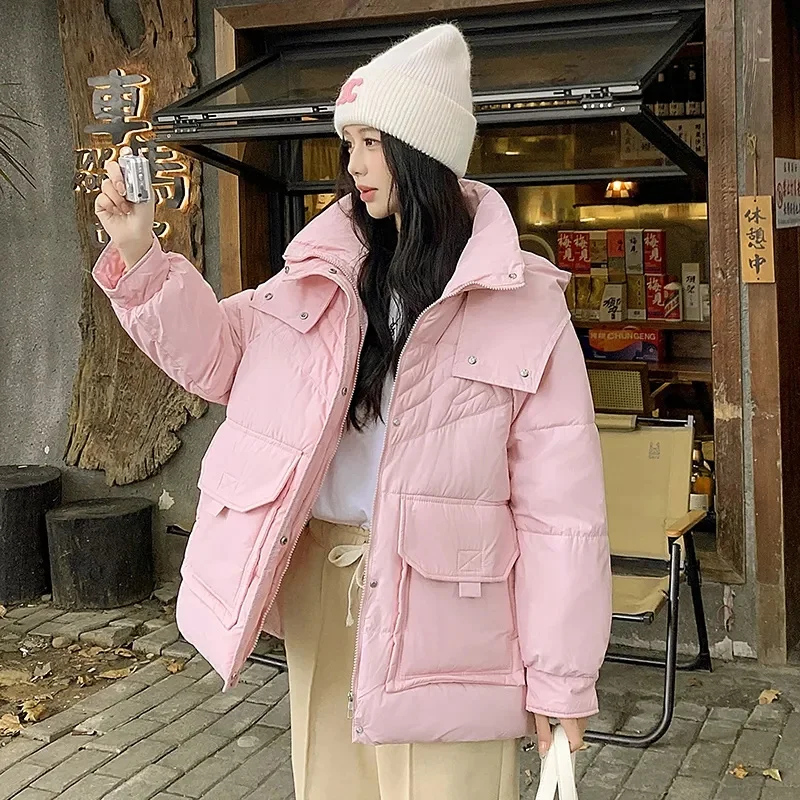 Chaqueta de algodón con capucha para mujer, corte holgado, otoño e invierno, nuevo estilo, versión coreana, abrigo corto versátil de talla grande para persona