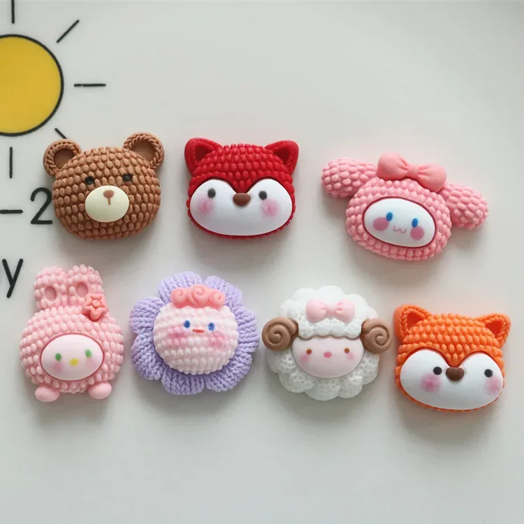 Resina Dos Desenhos Animados De Malha Pulseira Animal, Fox Series, DIY Phone Case, Handmade Headwear, Clipe De Cabelo Acessórios, Nail Art Encantos, 10Pcs