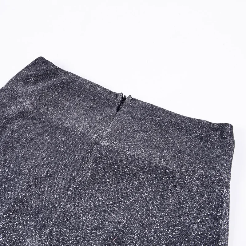 높은 허리 반짝이 바지 가을 겨울 복장 여성 2025 실버 반짝 이는 플레어 스팽글 바지 파티 밤 Clubwear