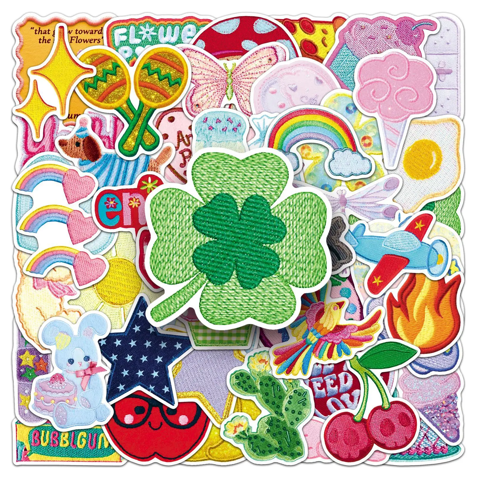 50/100PCS Bestickte Stoff Cartoon Graffiti Aufkleber Nette I Schreibwaren Dekoration Hand Zelt Wasser Tasse DIY Aufkleber