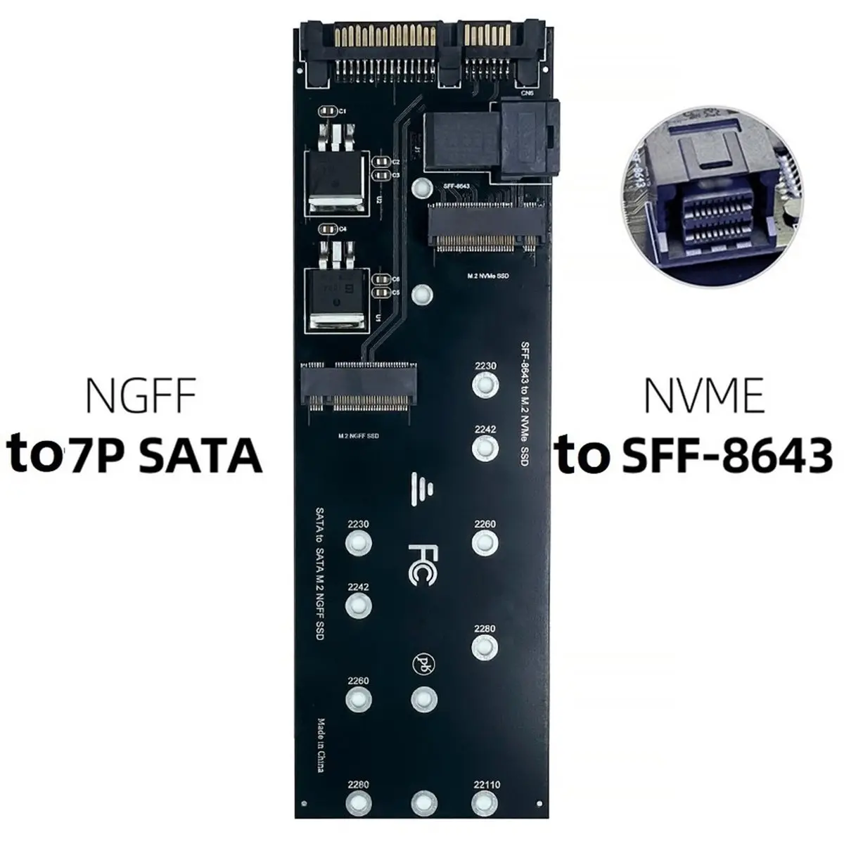 Dual Channel M.2 SSD Adapter Card NVMe to SFF-8643 M.2 SATA NGFF to SATA III Adapter for PC Server Workstation No Driver