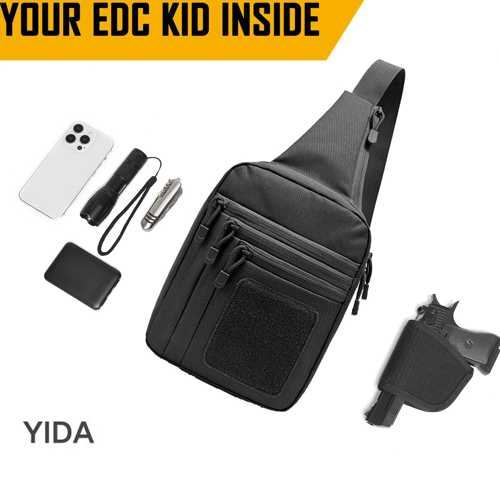 Bolsa crossbody de transporte oculta para homens, bolsa de estilingue ccw edc bolsa de transporte de ombro de nylon de alta qualidade bolsa de peito para pistolas