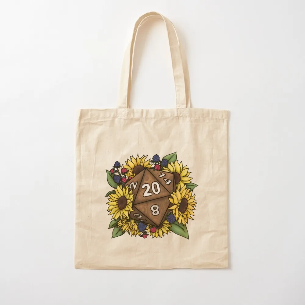 

Sunflower D20 Tabletop RPG Gaming Dice Tote Bag Eco bag reusable grocery bags custom fabric bag Canvas Tote