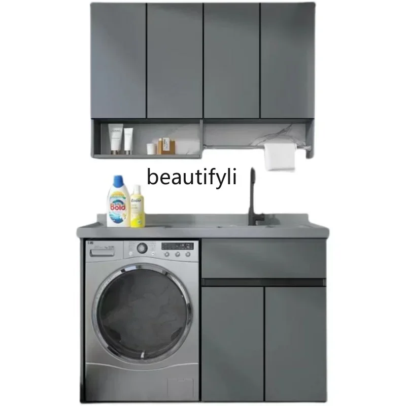 lt Balcony Alumimum Washing Machine  Cabinet Combination Partner Artificial Stone Wash Wardrobe Sink Inter-Platform Basin