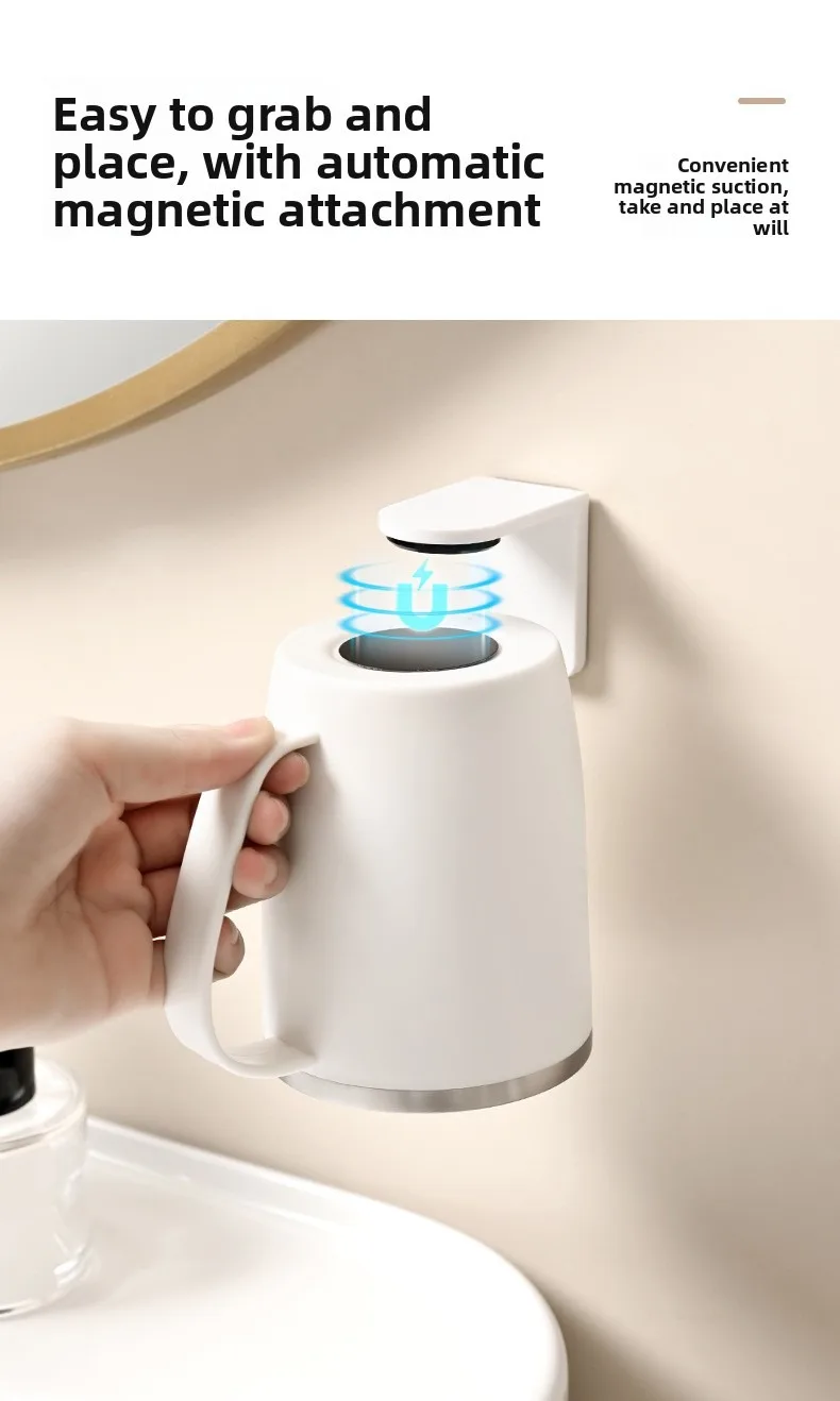 Magnetic Toothbrush Cup With Wall Mounted Stainless Steel Holder_voghion.com