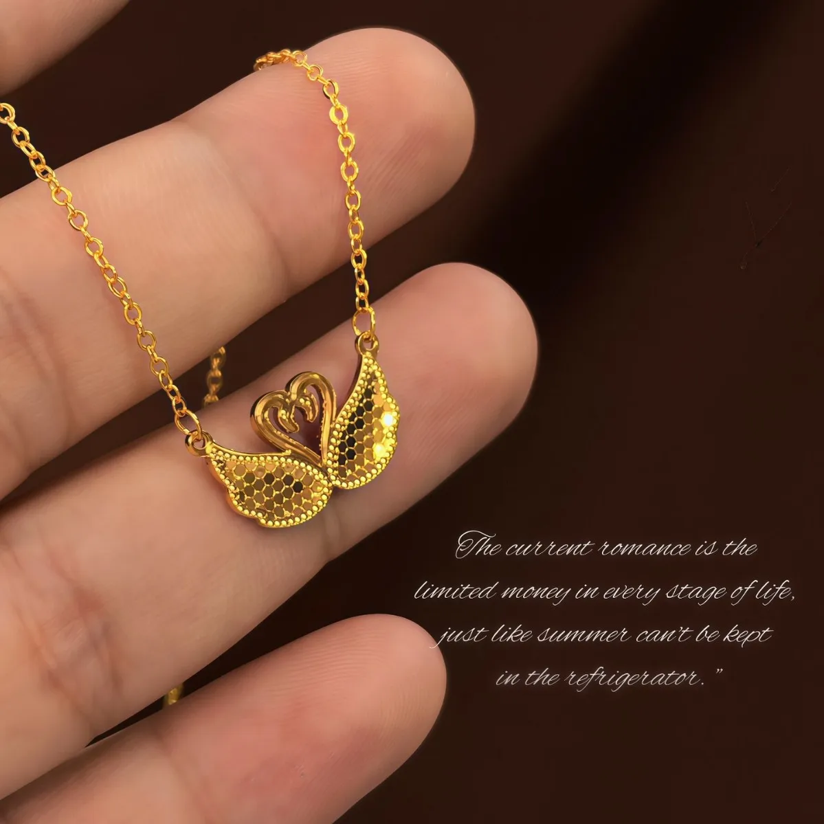 Luxury 24K 9999 Pure Gold real gold Long Scale Double Swan Necklace Women's Clavicle Chain