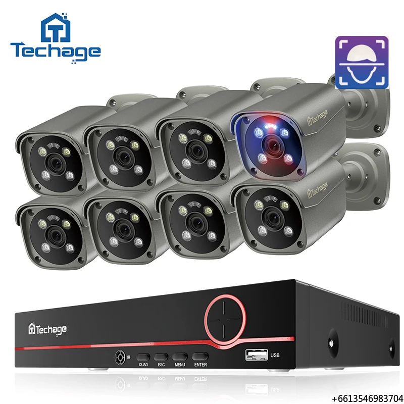 Techage 8CH 8MP CCTV Camera System with 30m Night Vision POE NVR Kit & APP Remote Control Via Smartphone