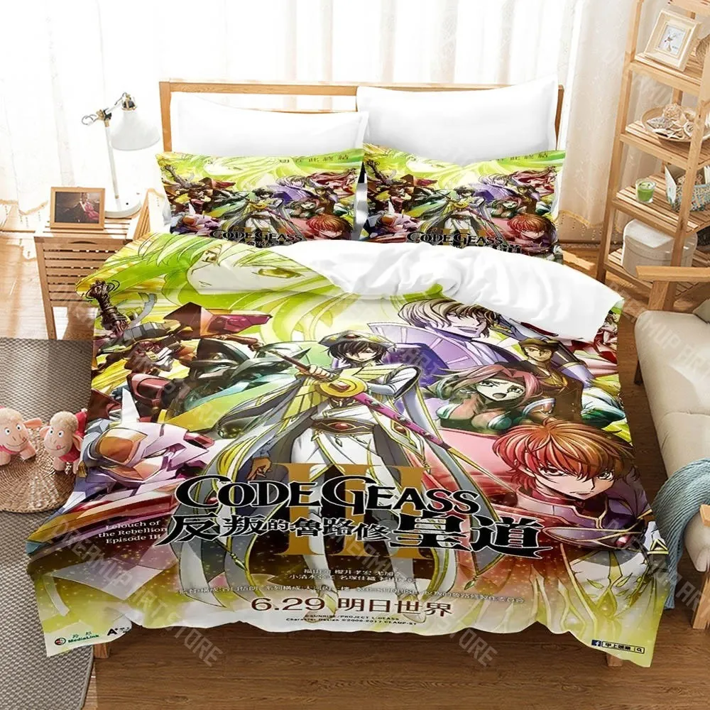 Figura Impresa en 3D del Anime Code Geass, Lelouch C.C. Juego de Ropa de Cama para Niños y Niñas, Funda de Edredón y Funda de Almohada, Tamaños Individual, Matrimonial, Queen y King