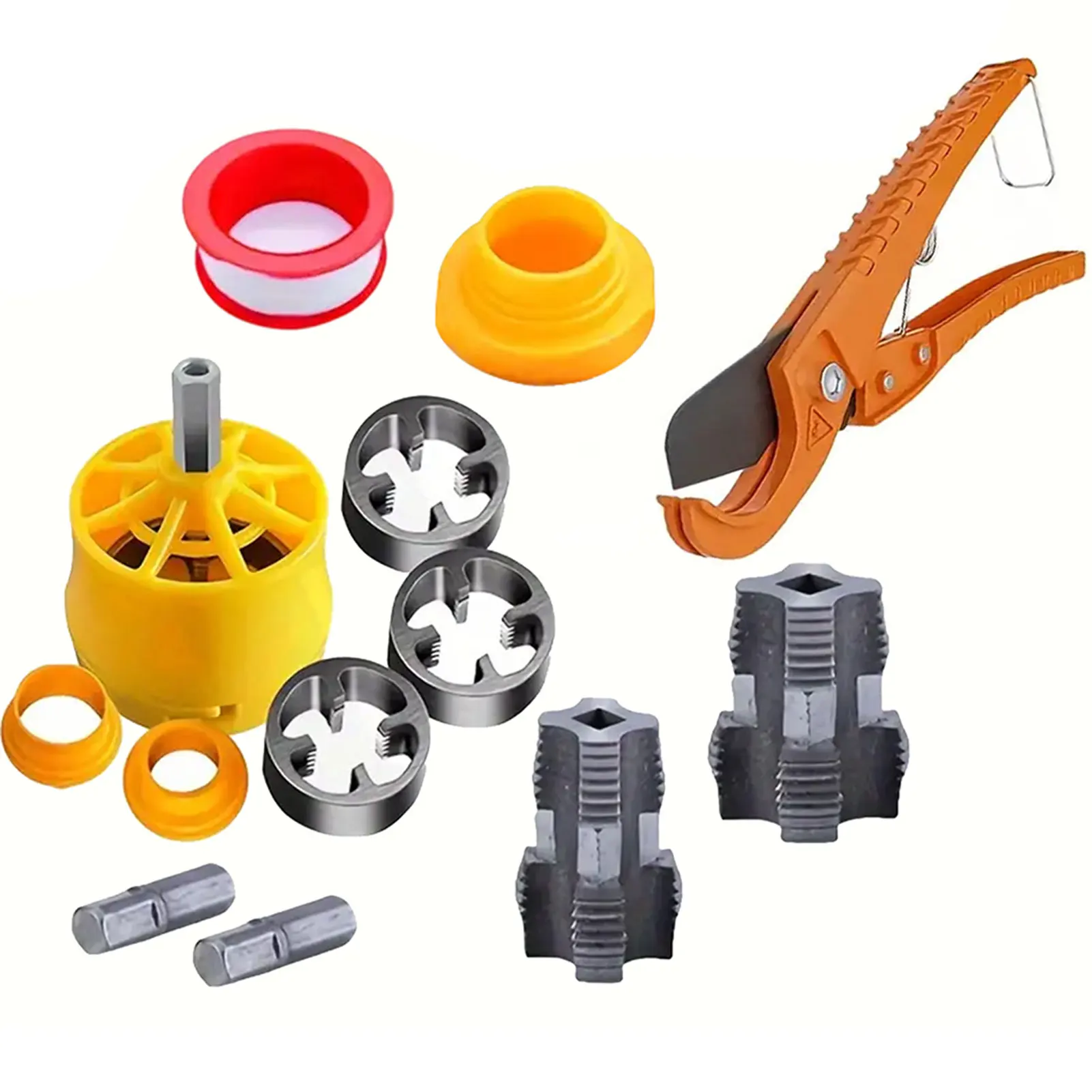 13pcs Electric Drill Compatible PVC Pipe Threader Kit With 1/2 Inch, 3/4 Inch, 1 Inch Dies Pipe Threader Plumbing Tool