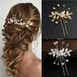 Elegant Pearl Flower Hair Pin Side Comb Sets Wedding Leaf Shaped Tiaras Bride Insert Hair Stick Jewelry Fashion Headwear