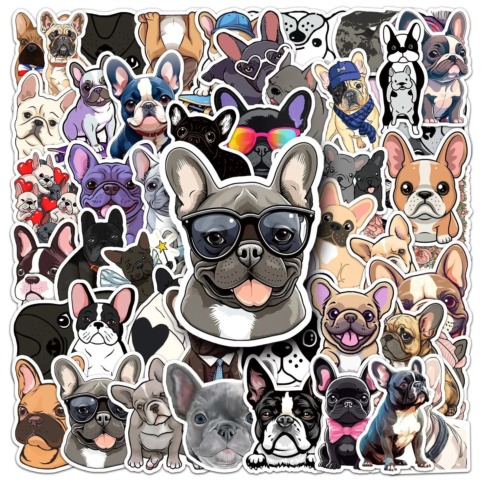 50 Stück niedliche Cartoon-Aufkleber mit französischer Bulldogge, Tiere, Hund, DIY, Telefon, Laptop, Gepäck, Skateboard, Graffiti-Aufkleber, lustig als Geschenk