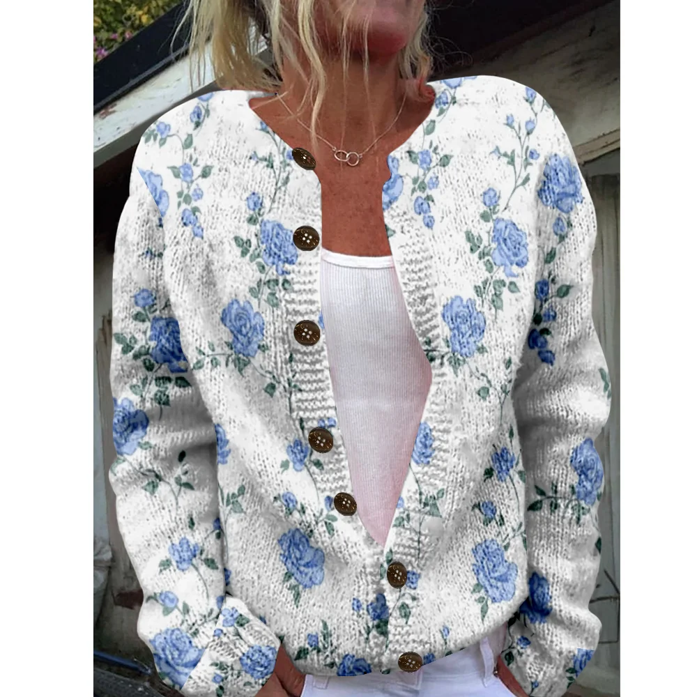 

Autumn Winter Knitted Sweet floral Cardigan Sweater Streetwear Women Sweaters Knit Top Casual Cool Jumpers Fashion