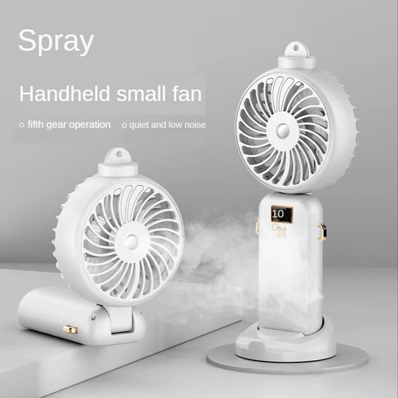 5000Mah Folding Electric Fan USB Rechargeable Air Cooling Fan Spray Function 5 Speed Digital Display Handheld Fan