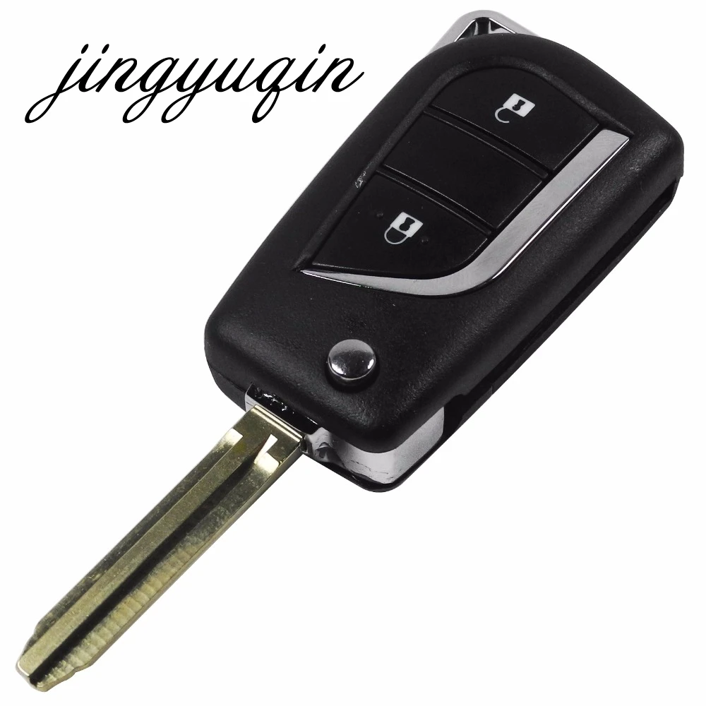 

jingyuqin Folding Flip Remote Key Fob Case for Toyota Highlander Coralla Camry RaV4 Reiz VIOS 2 Button Uncut TOY43 Blade Shell