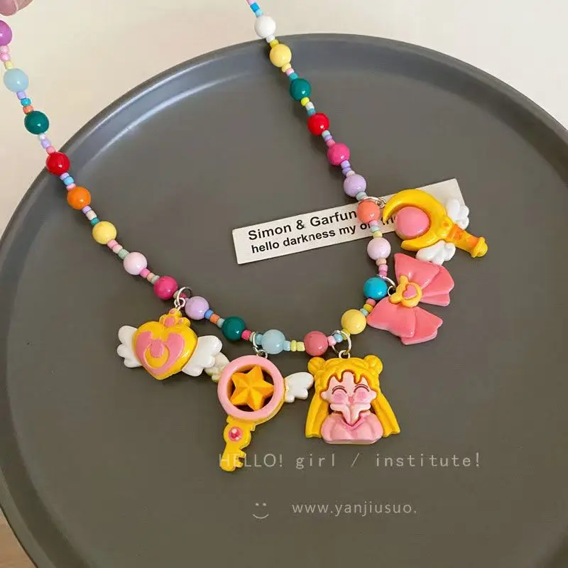 Sailor moon crianças grânulo colar anime personagem pingente jóias bonito menina jóias pescoço corrente acessórios presente de aniversário