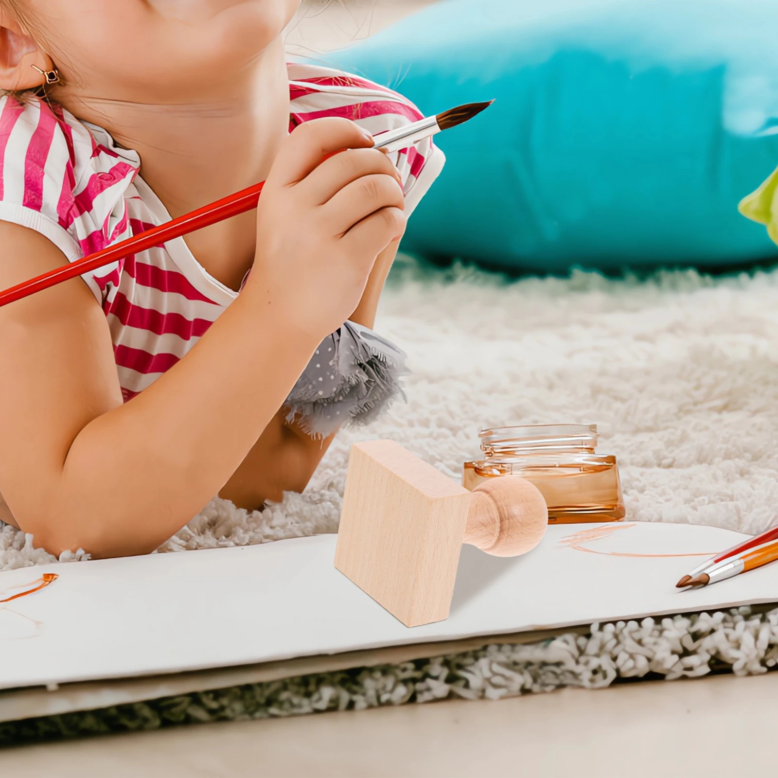 2 قطعة طوابع خشبية إبداعية ذاتية الصنع للأطفال كتل خشبية مصقولة يدويًا لاستخدام المكتب وصياغة القصاصات