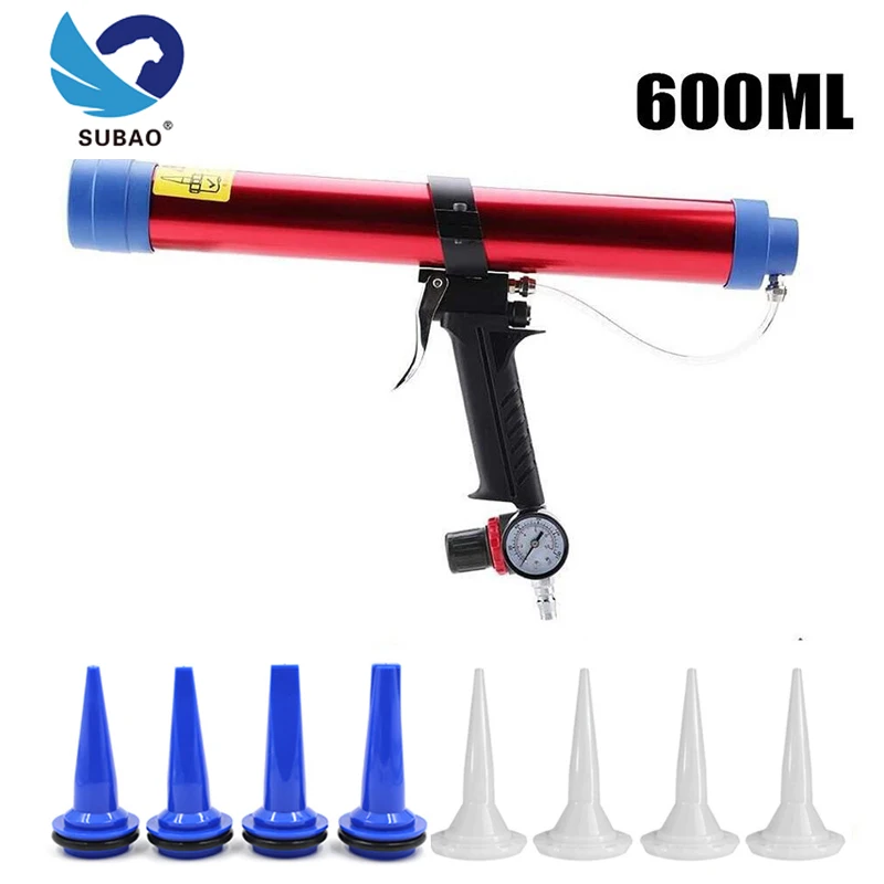 SUBAO 600ml pneumatic glass glue gun foam sealant tool adjustable pressure and low noise glue mouth set.