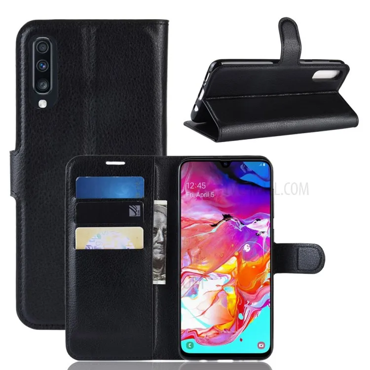 

Litchi Skin PU Leather Magnetic Wallet Stand Case for Samsung Galaxy A70 - Black