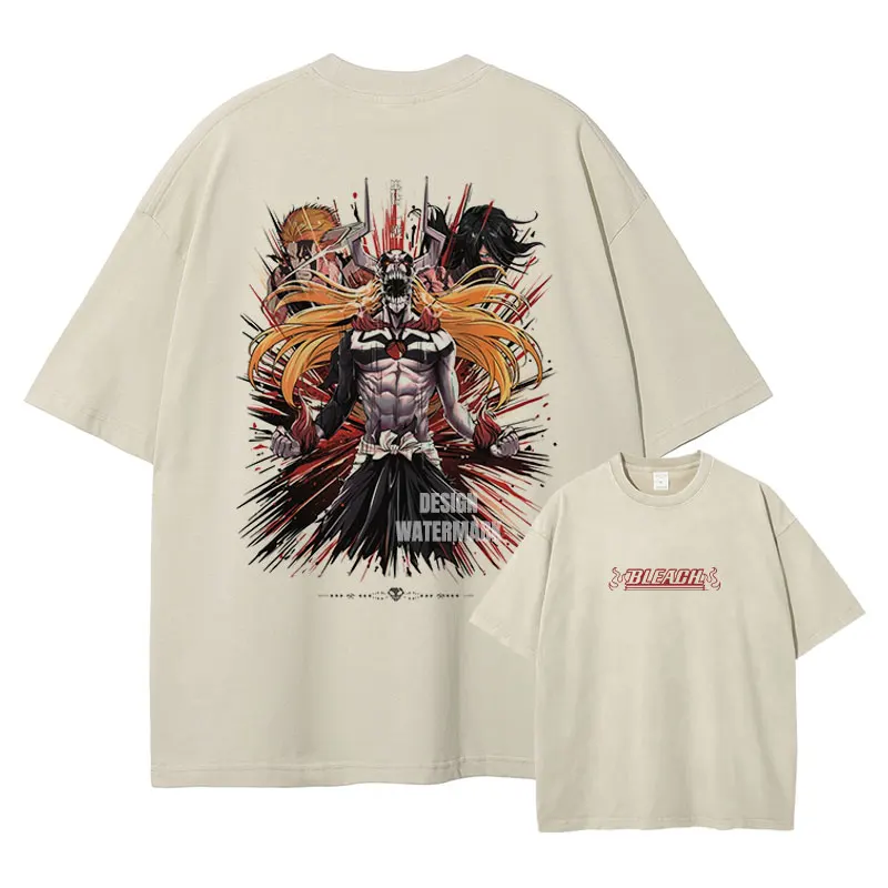 

Футболка оверсайз Bleach Ichigo Kurosaki Hollow Vasto Lorde, бежевая, с эффектом потертости, летняя, 2026, аниме, стритвир, с графическим принтом